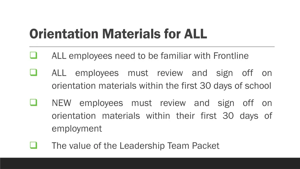 orientation materials for all