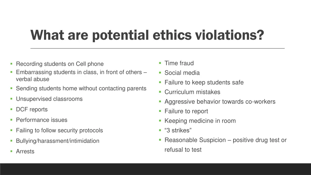 what are potential ethics violations