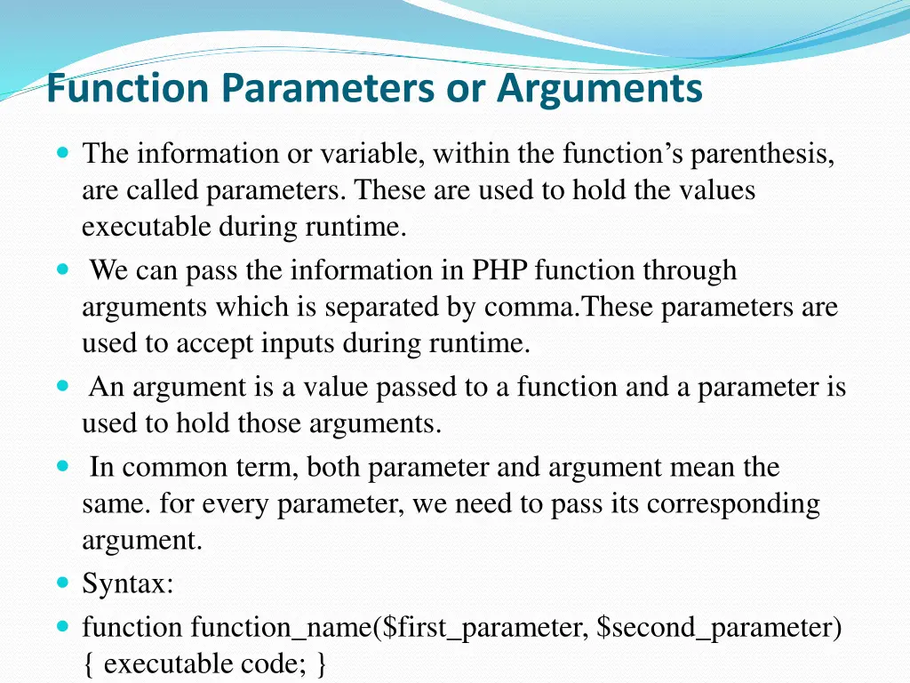 function parameters or arguments