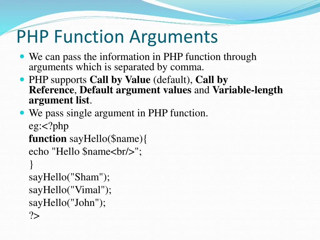 php function arguments we can pass