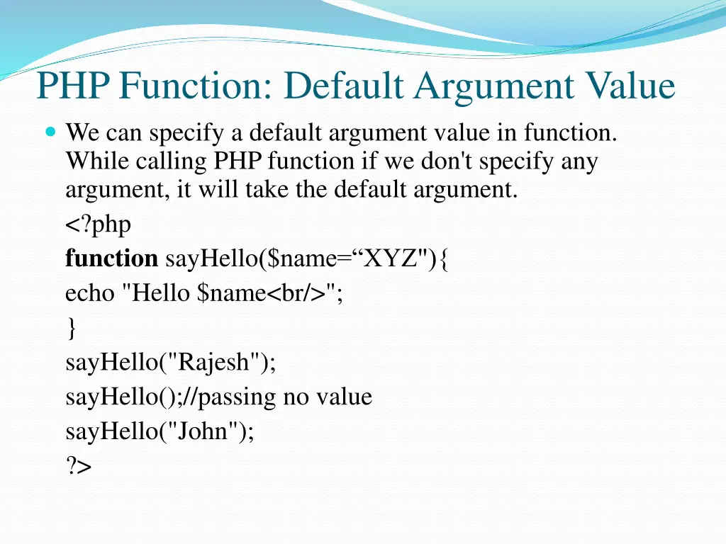 php function default argument value