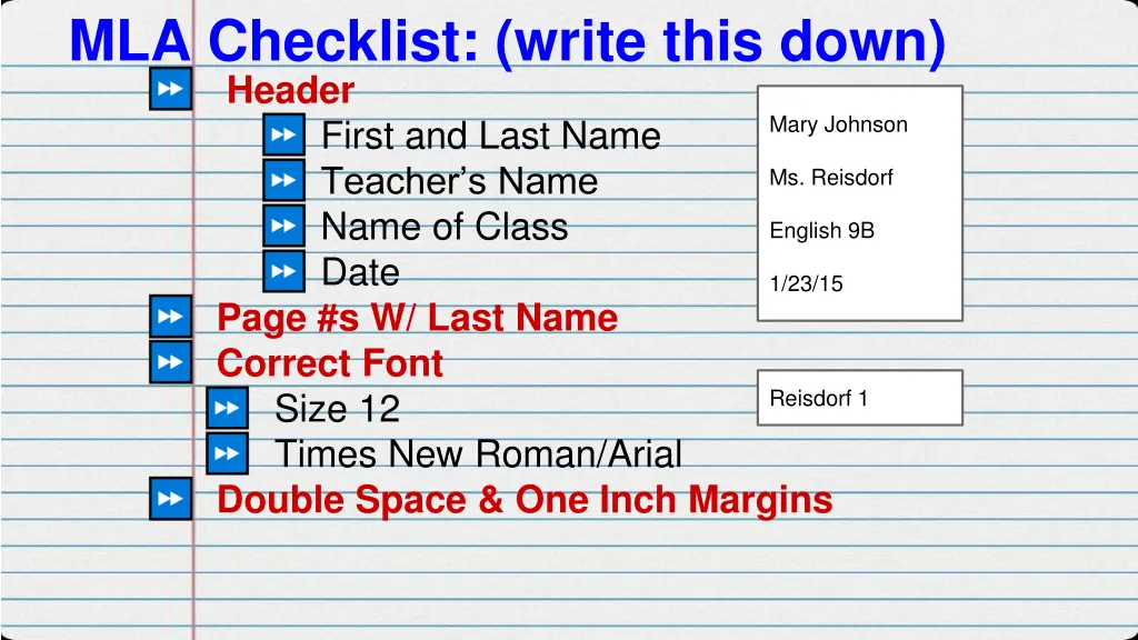 mla checklist write this down header first