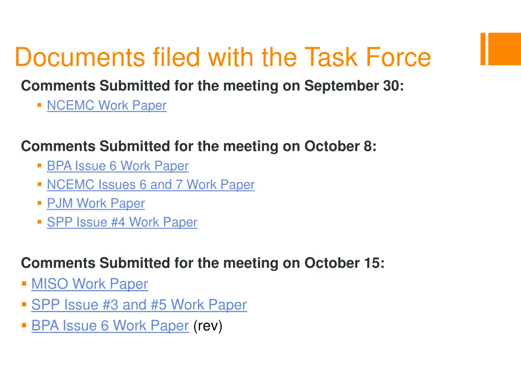 documents filed with the task force comments