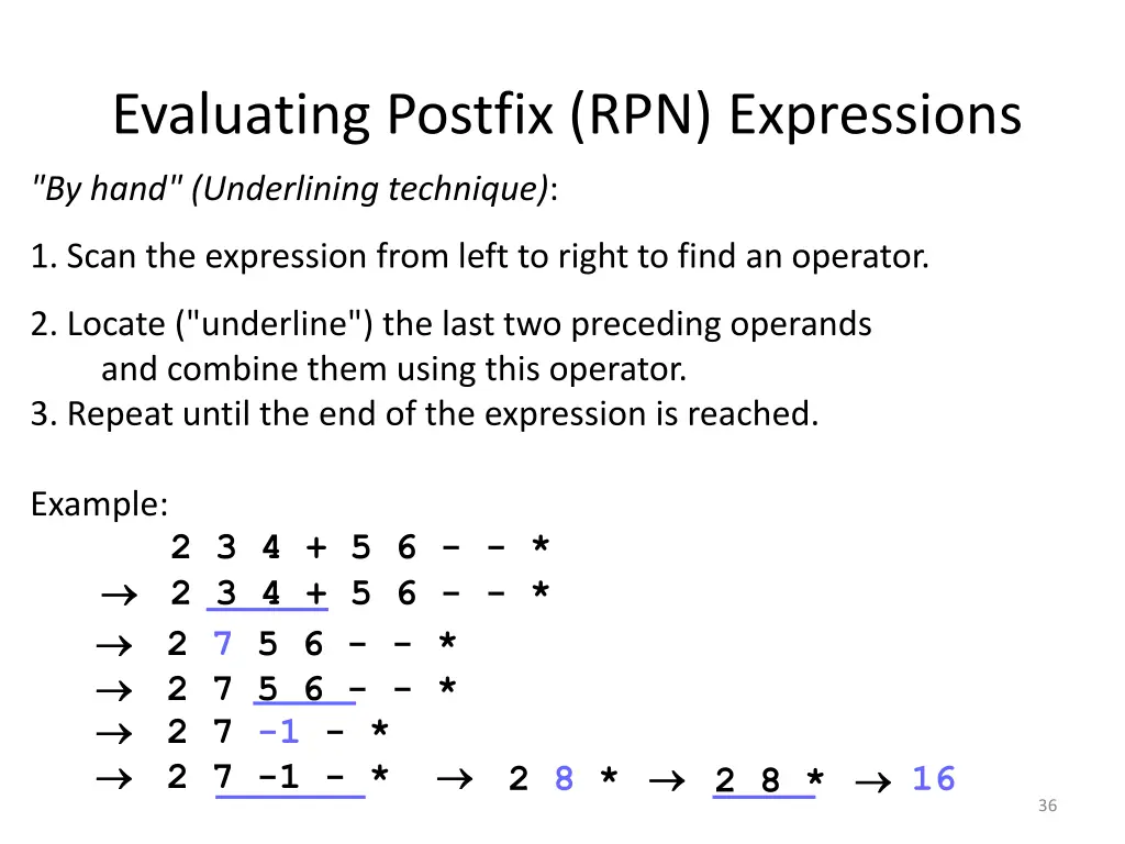 evaluating postfix rpn expressions