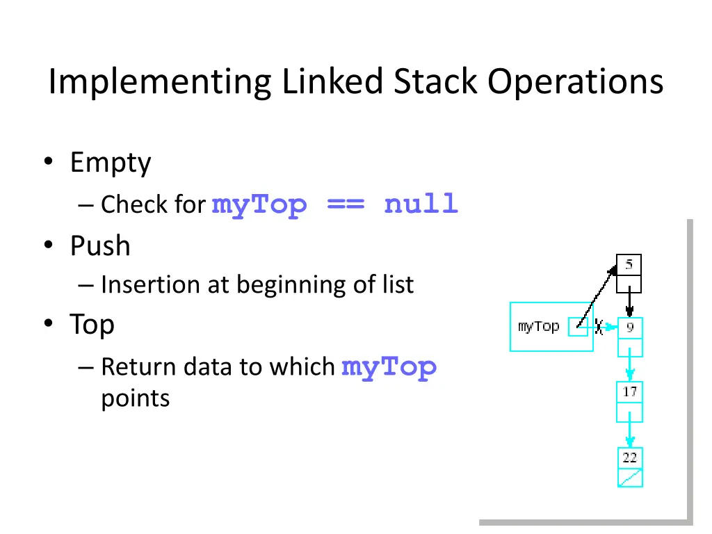 implementing linked stack operations