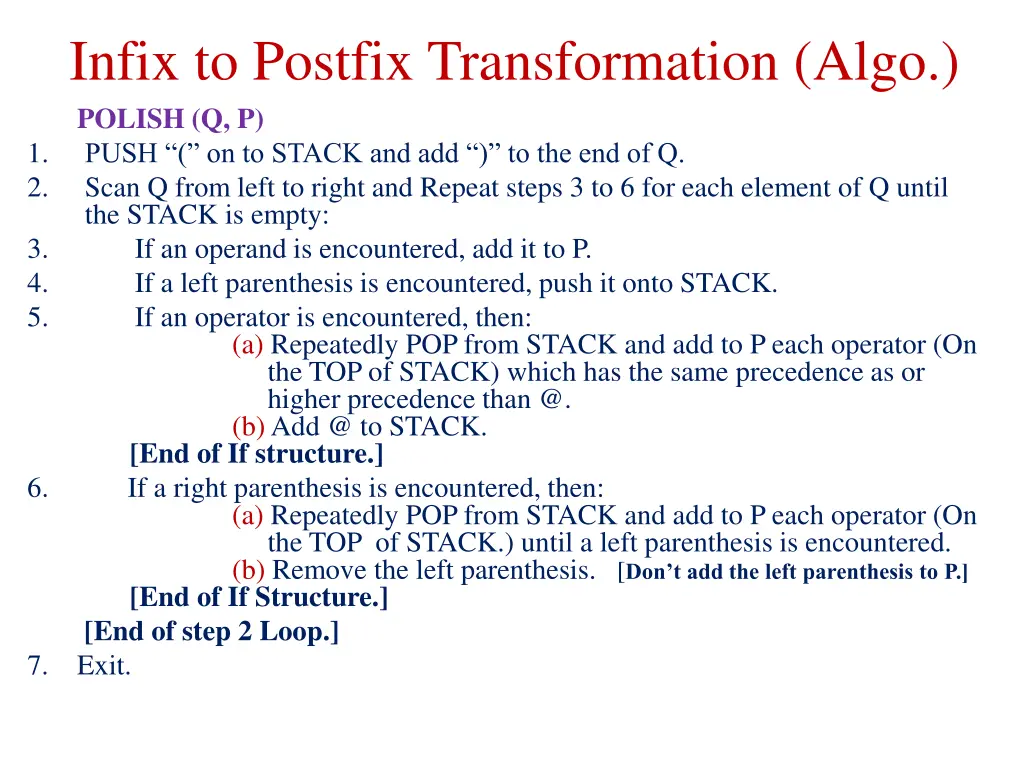 infix to postfix transformation algo polish