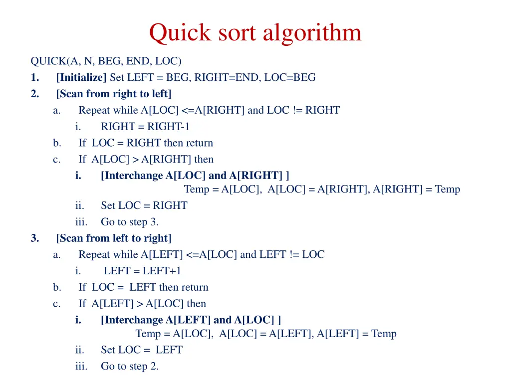 quick sort algorithm