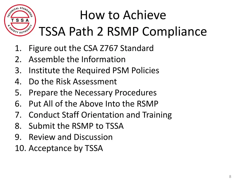 how to achieve tssa path 2 rsmp compliance