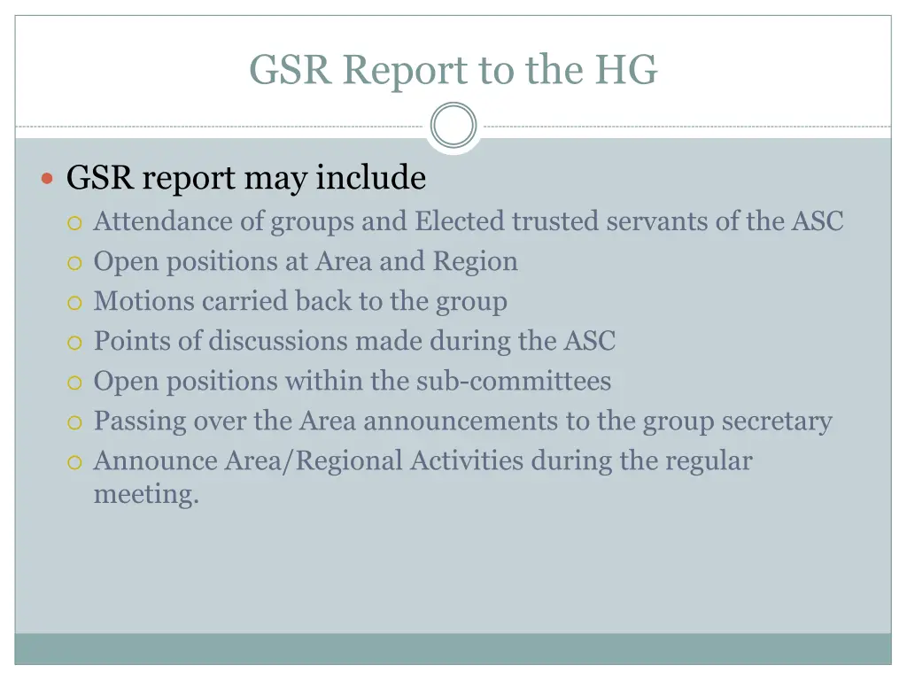 gsr report to the hg