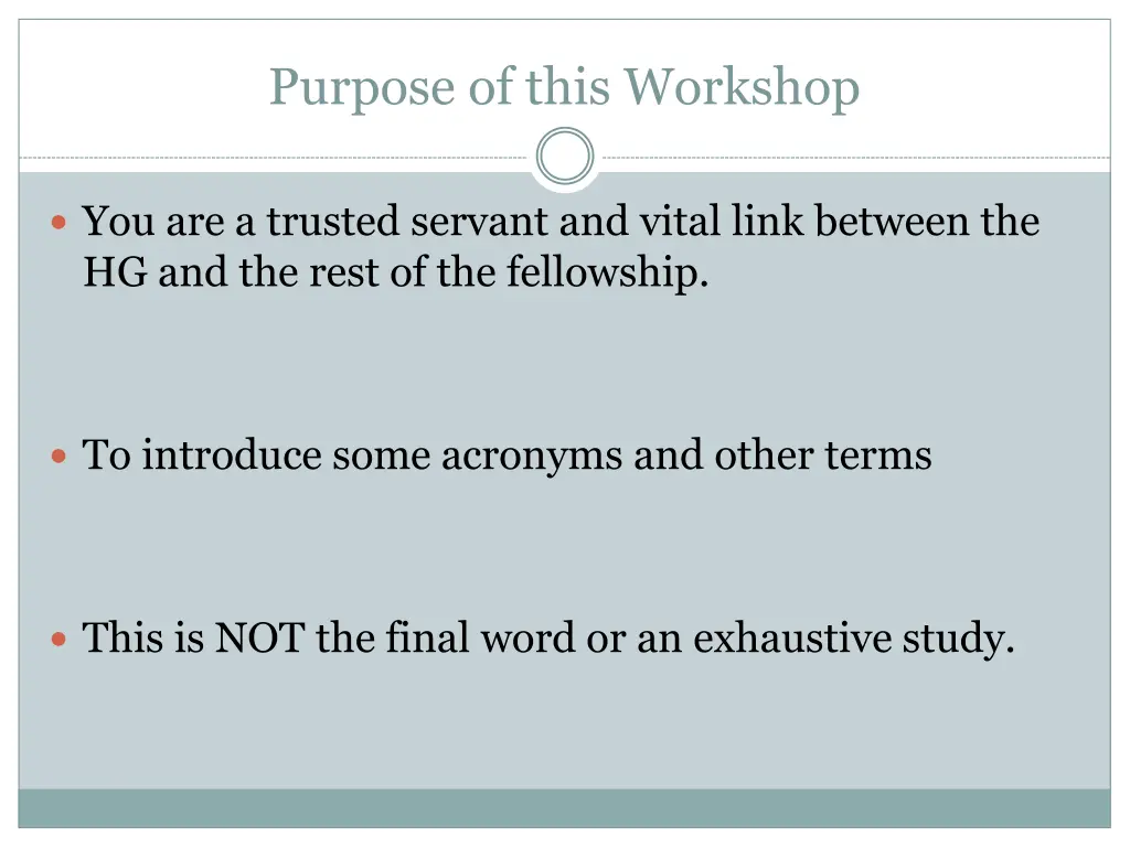 purpose of this workshop
