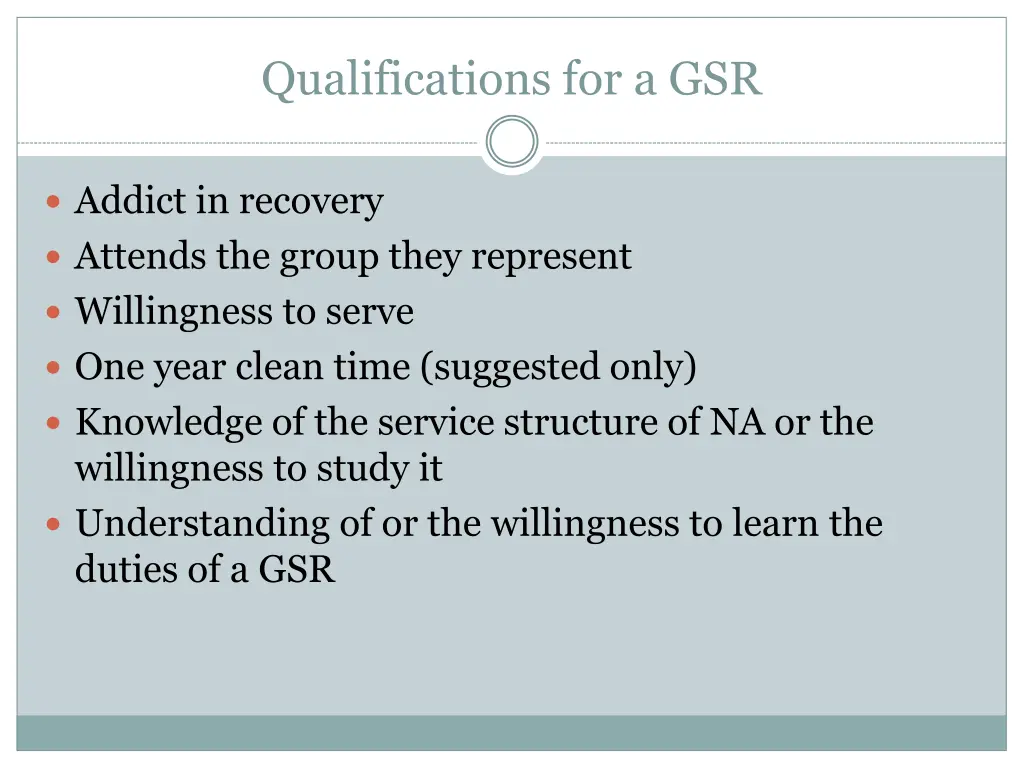 qualifications for a gsr