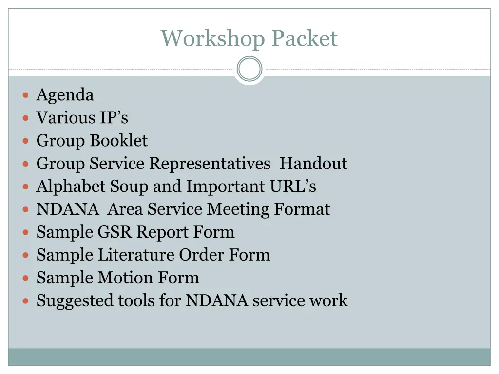 workshop packet