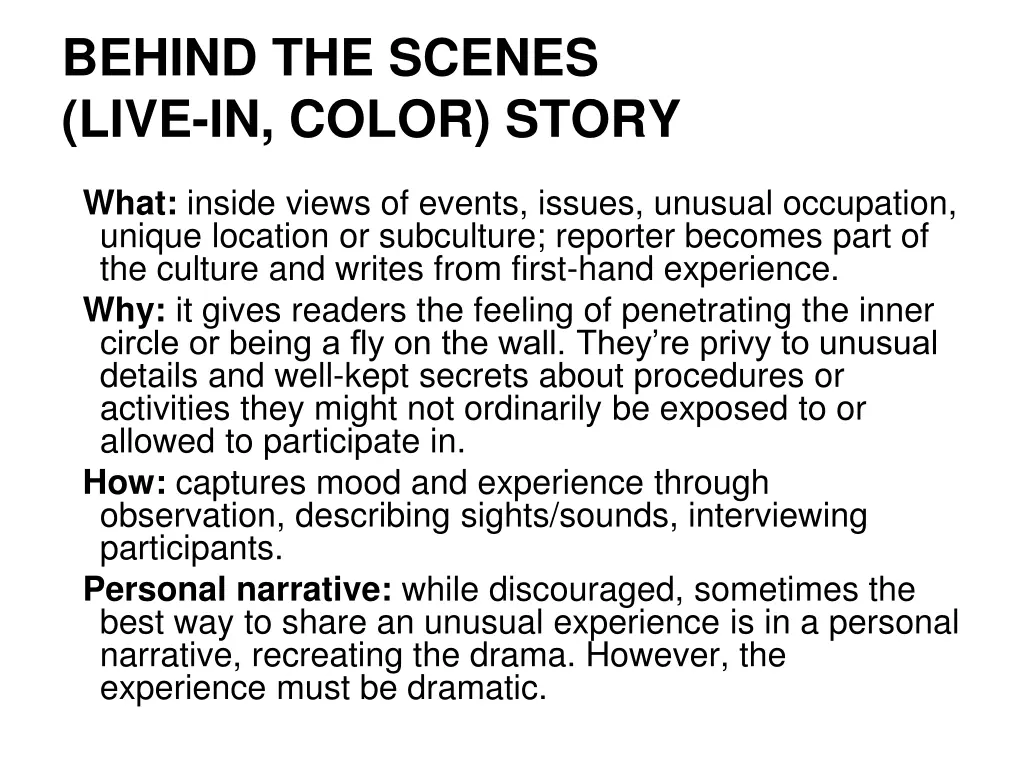 behind the scenes live in color story