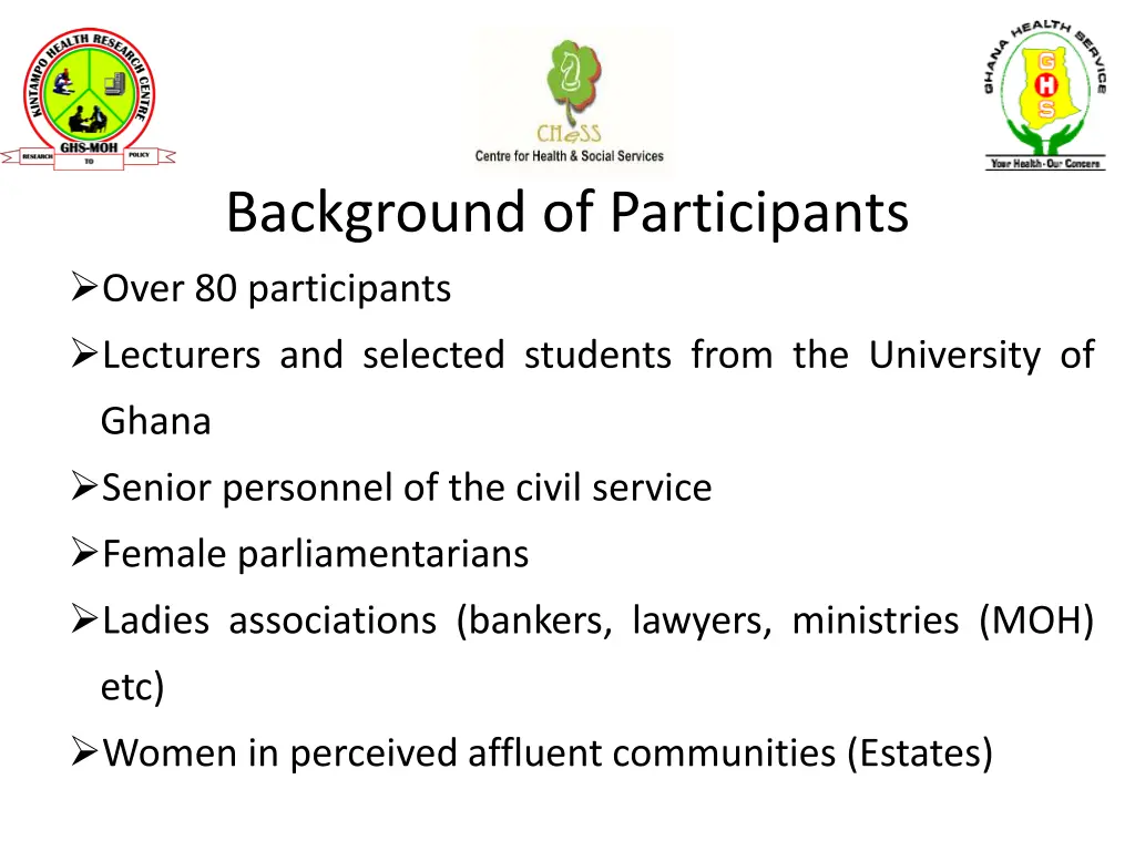 background of participants over 80 participants