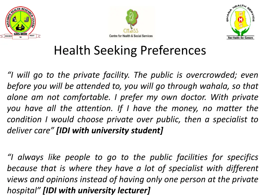 health seeking preferences