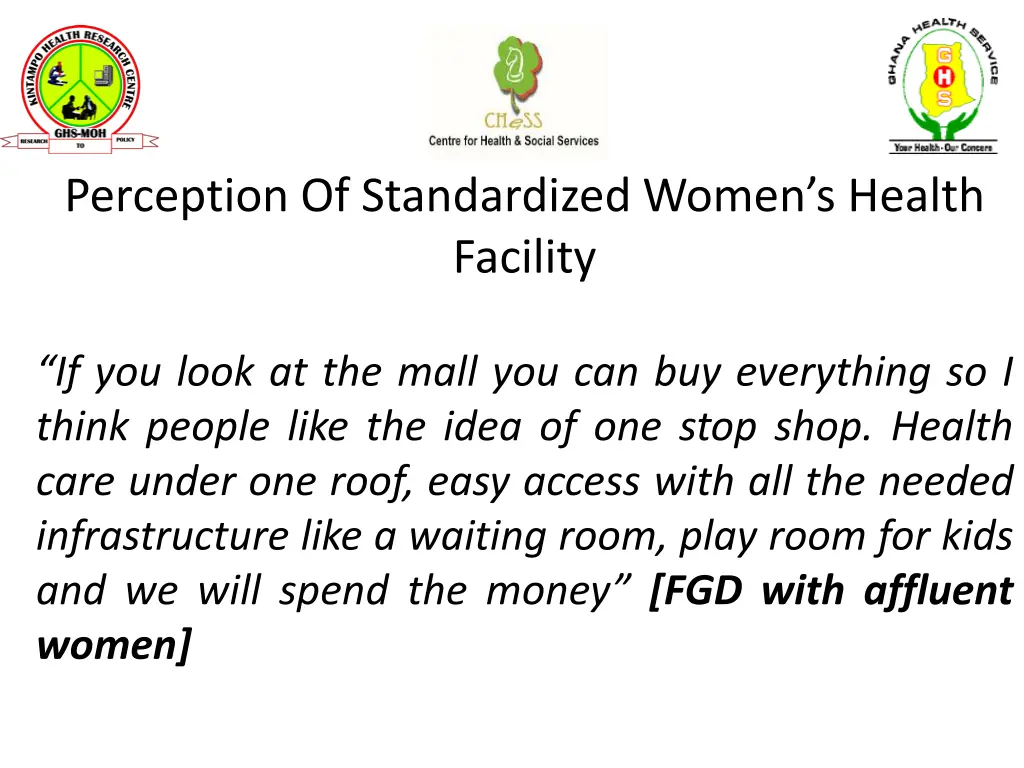 perception of standardized women s health facility