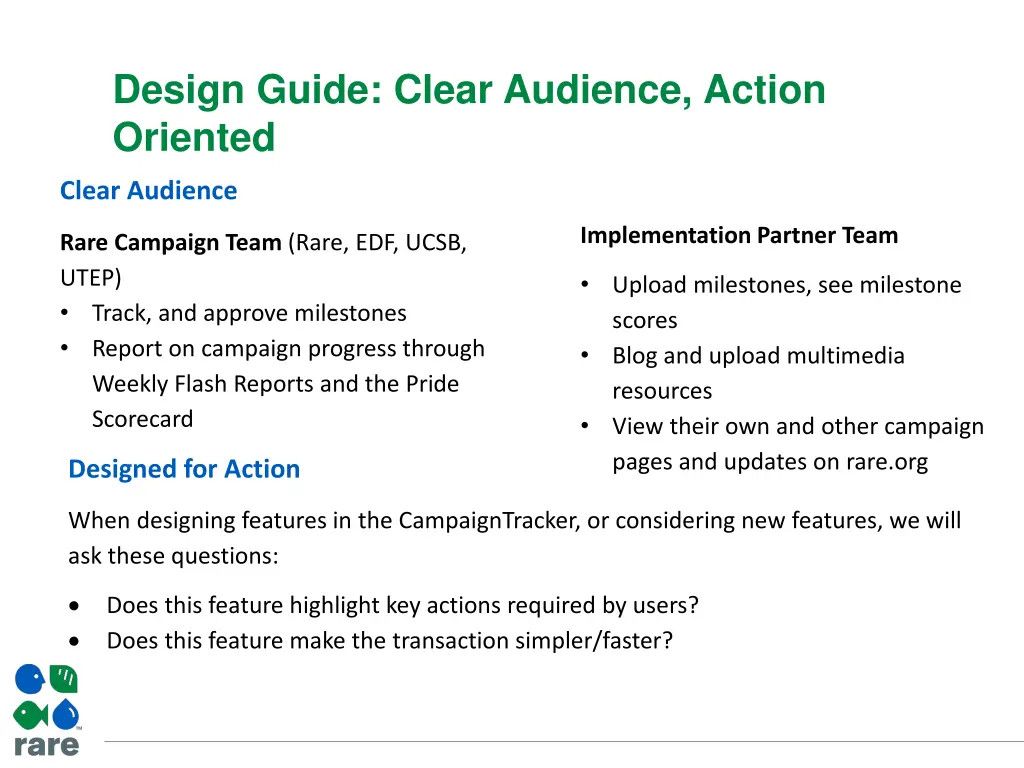 design guide clear audience action oriented