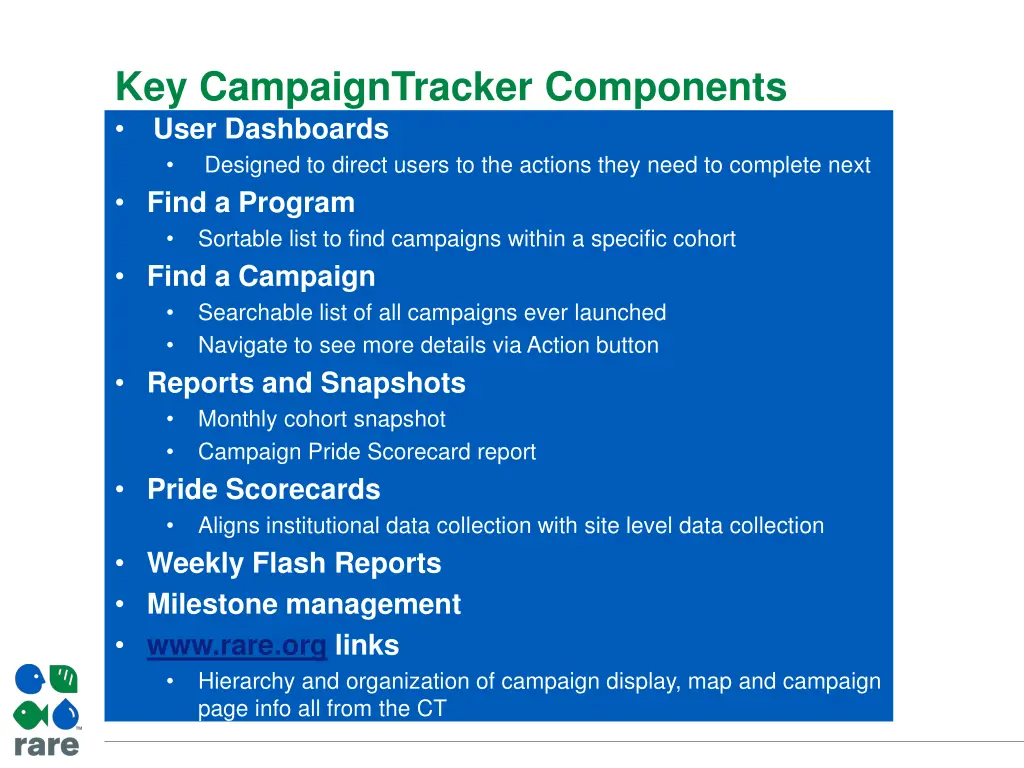 key campaigntracker components user dashboards