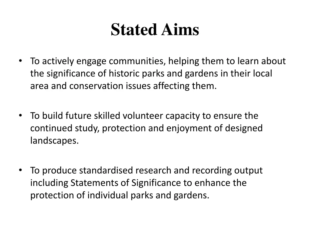 stated aims