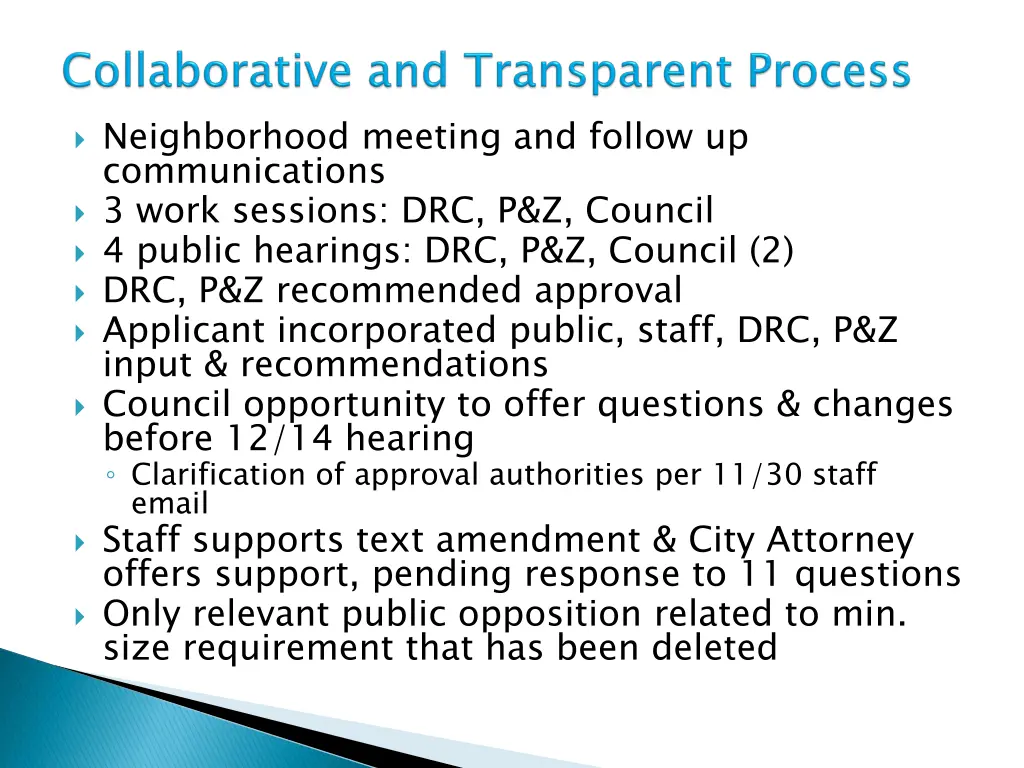 neighborhood meeting and follow up communications