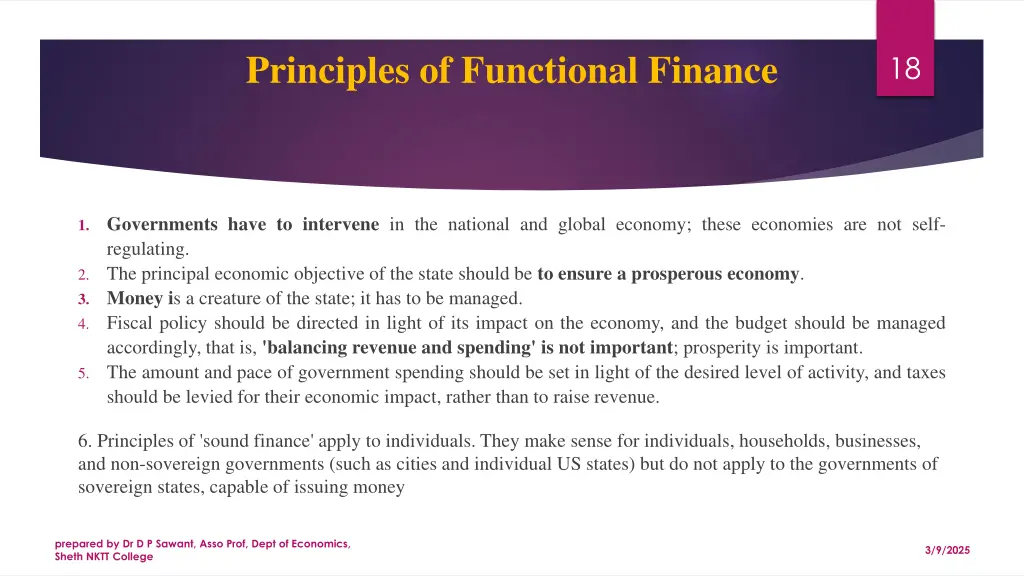 principles of functional finance