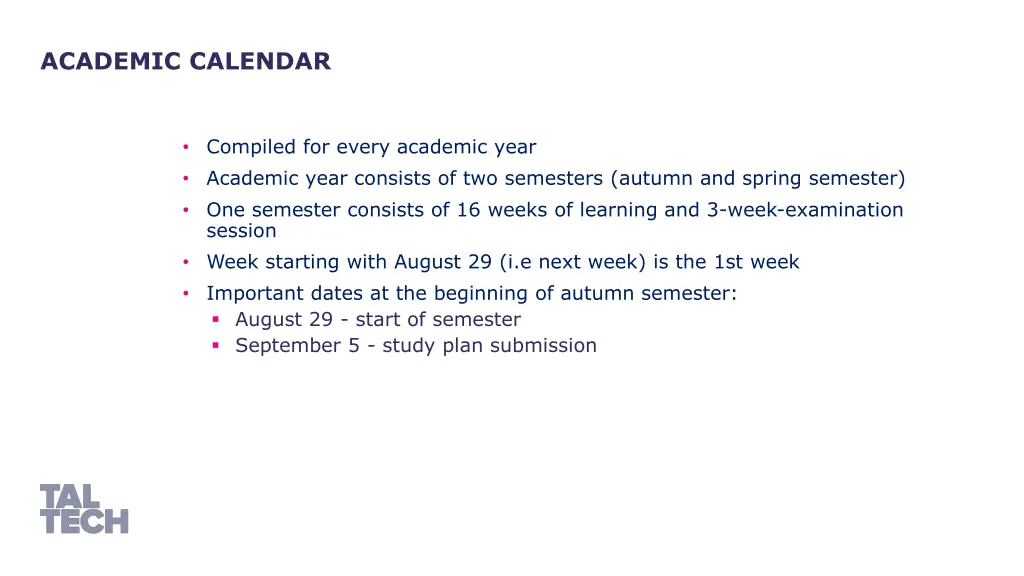 academic calendar