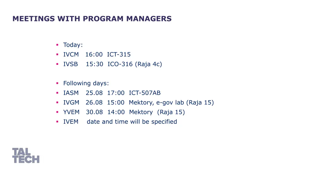 meetings with program managers
