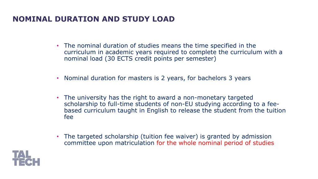 nominal duration and study load