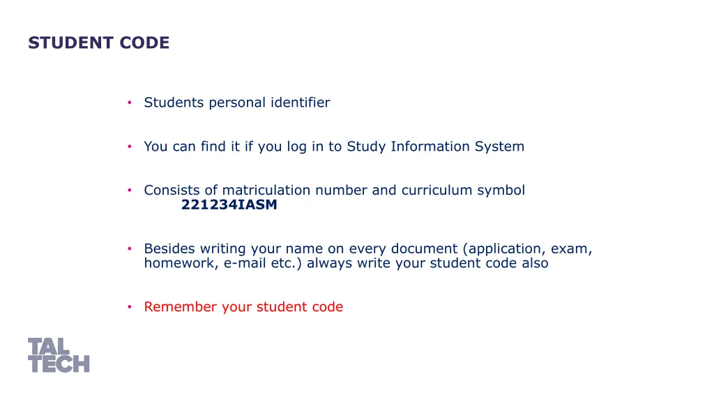 student code