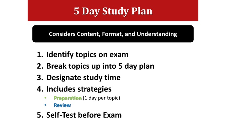 5 day study plan