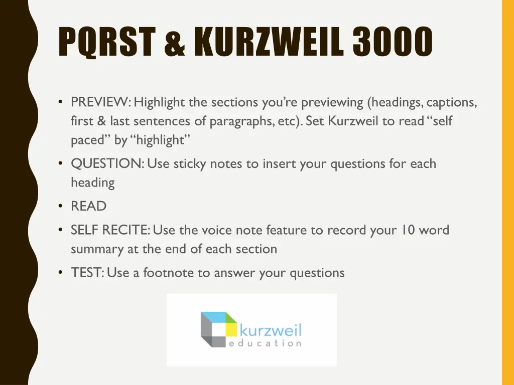 pqrst kurzweil 3000