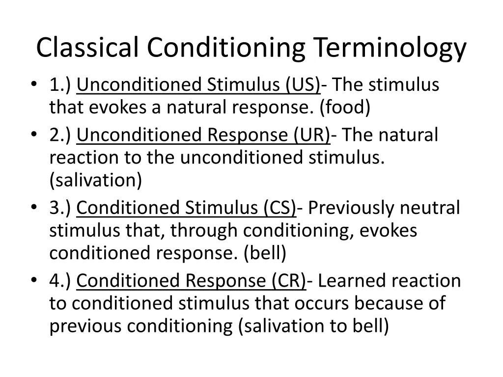 classical conditioning terminology