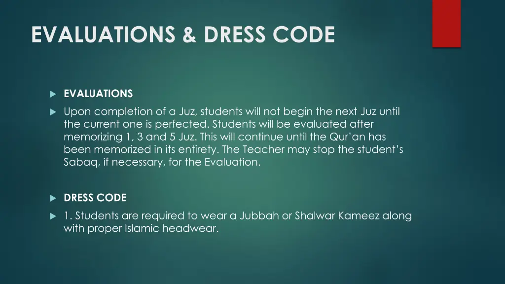 evaluations dress code