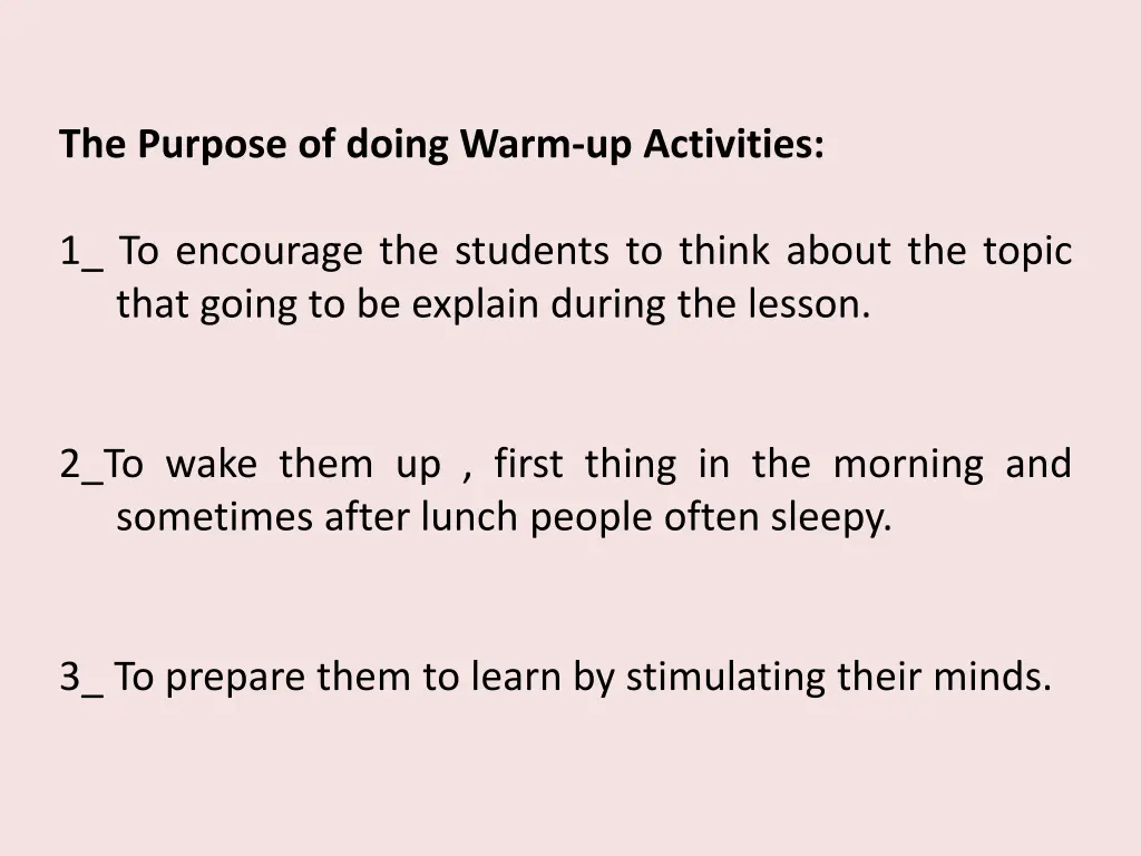 the purpose of doing warm up activities