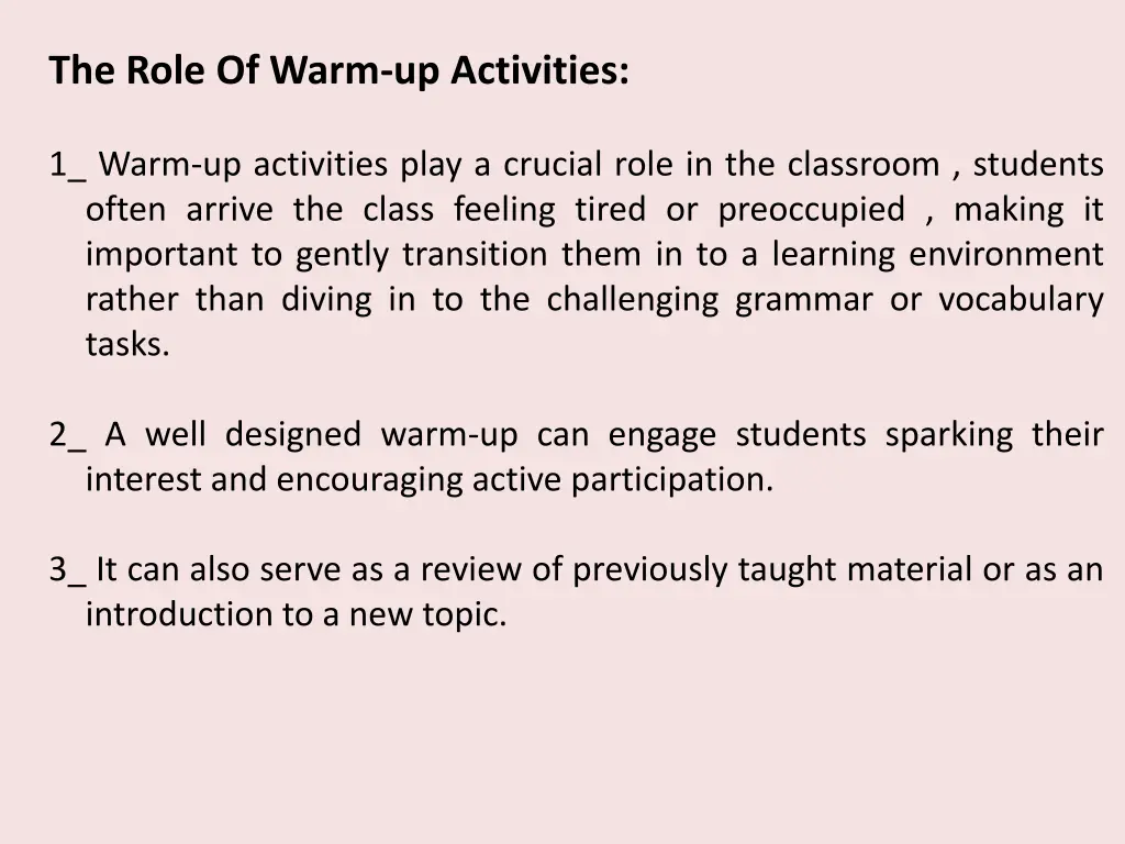 the role of warm up activities