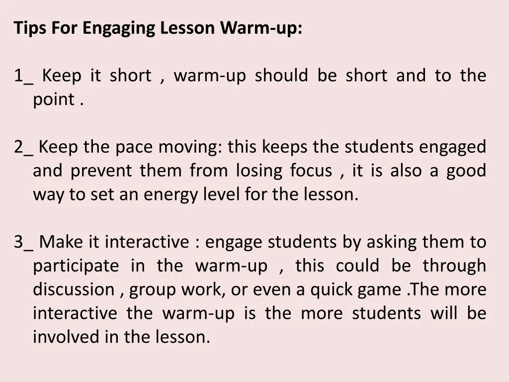 tips for engaging lesson warm up
