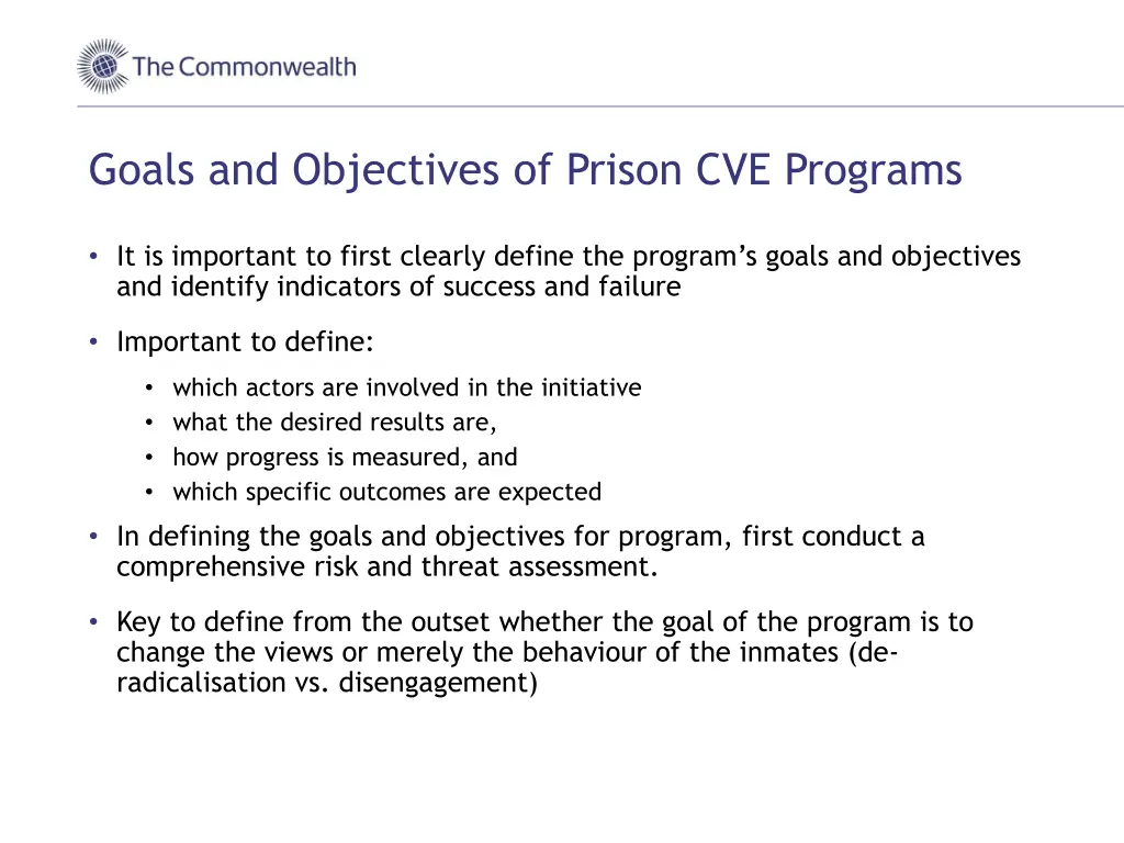 goals and objectives of prison cve programs
