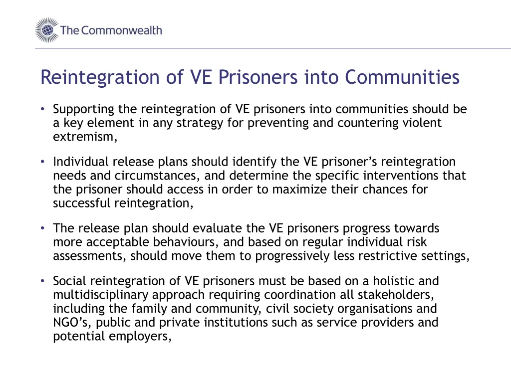 reintegration of ve prisoners into communities