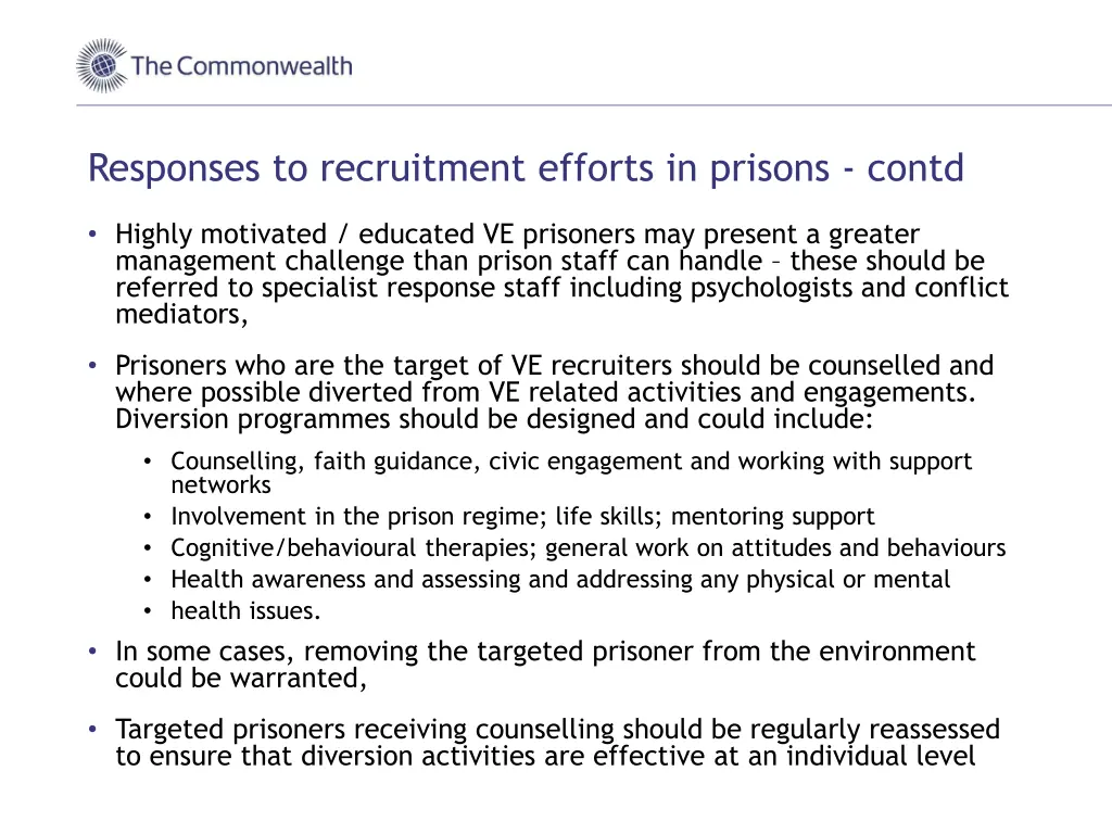 responses to recruitment efforts in prisons contd