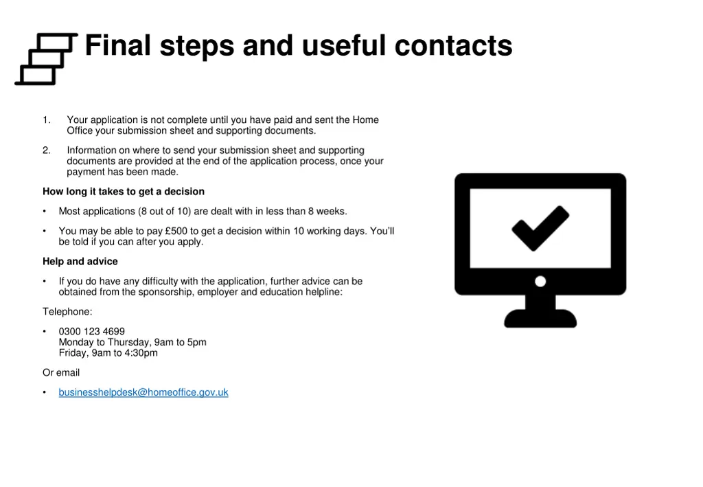 final steps and useful contacts