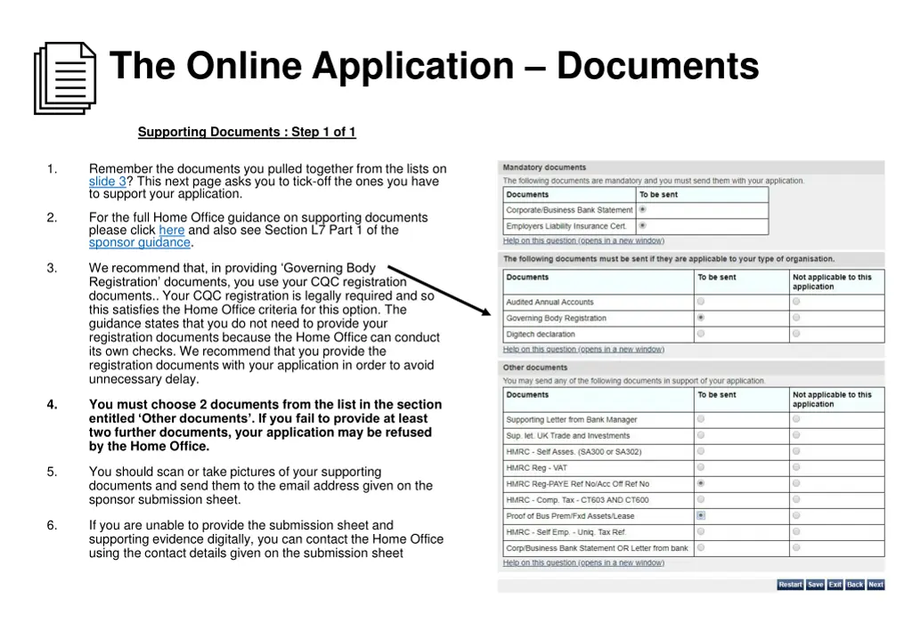 the online application documents