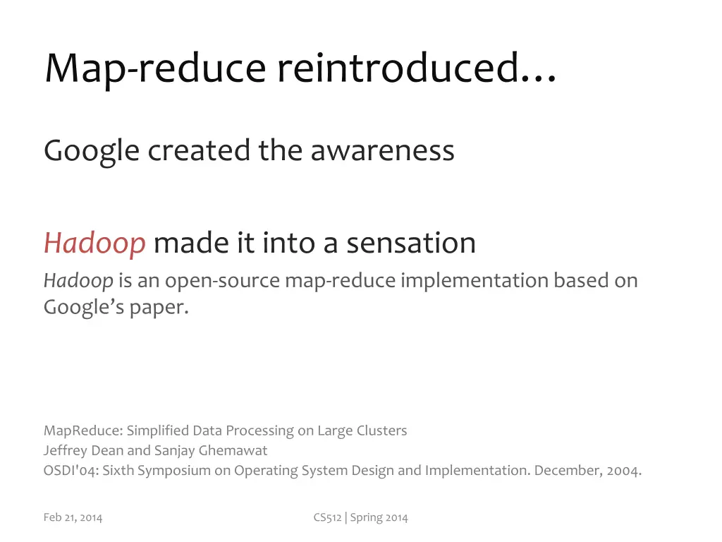 map reduce reintroduced