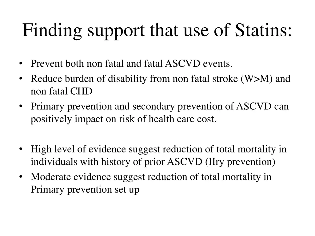 finding support that use of statins