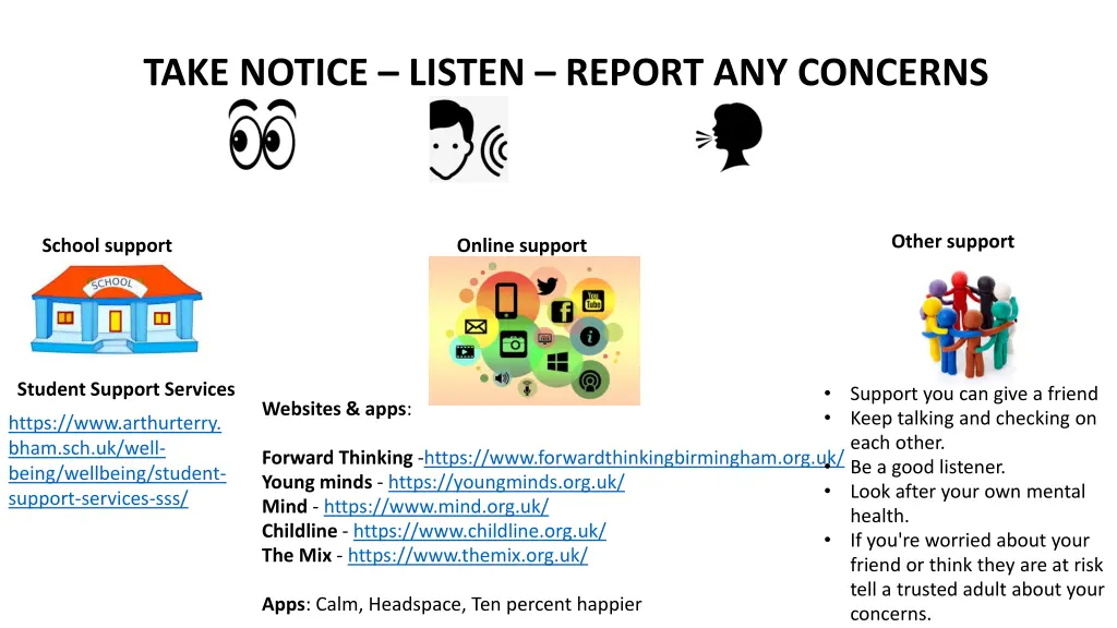 take notice listen report any concerns