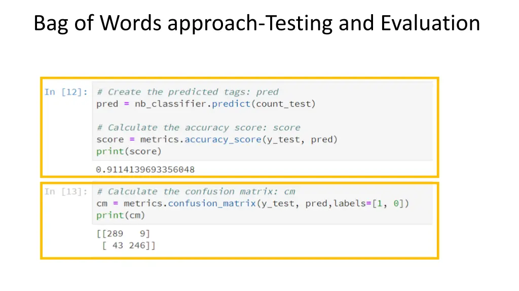 bag of words approach testing and evaluation