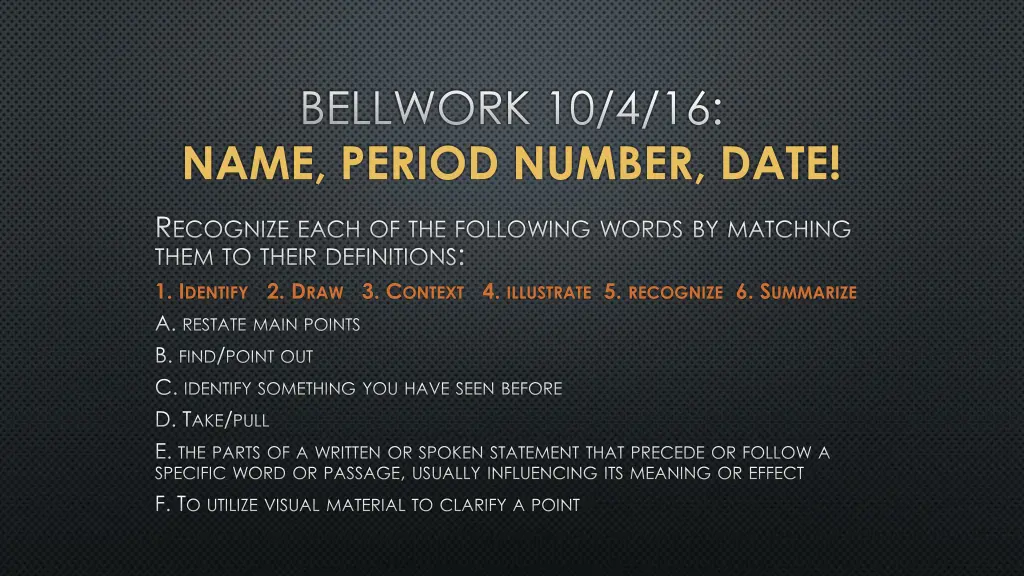 bellwork 10 4 16 name period number date