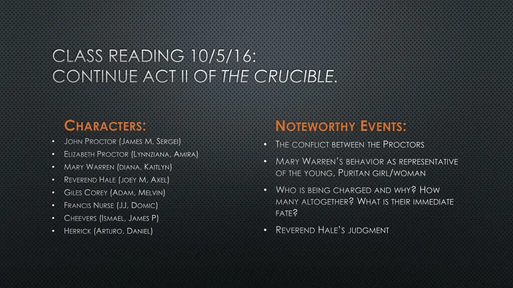 class reading 10 5 16 continue