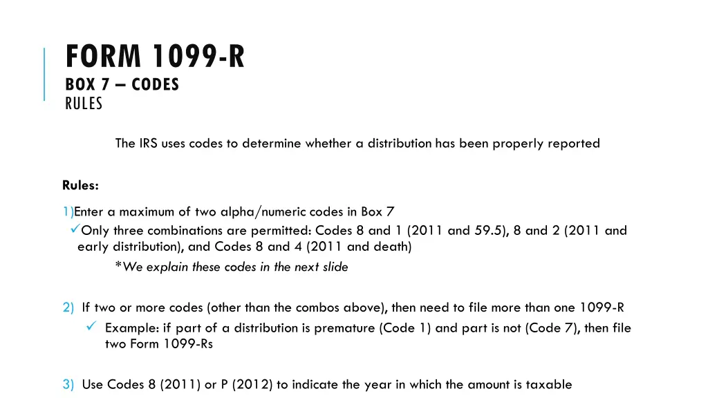 form 1099 r box 7 codes rules