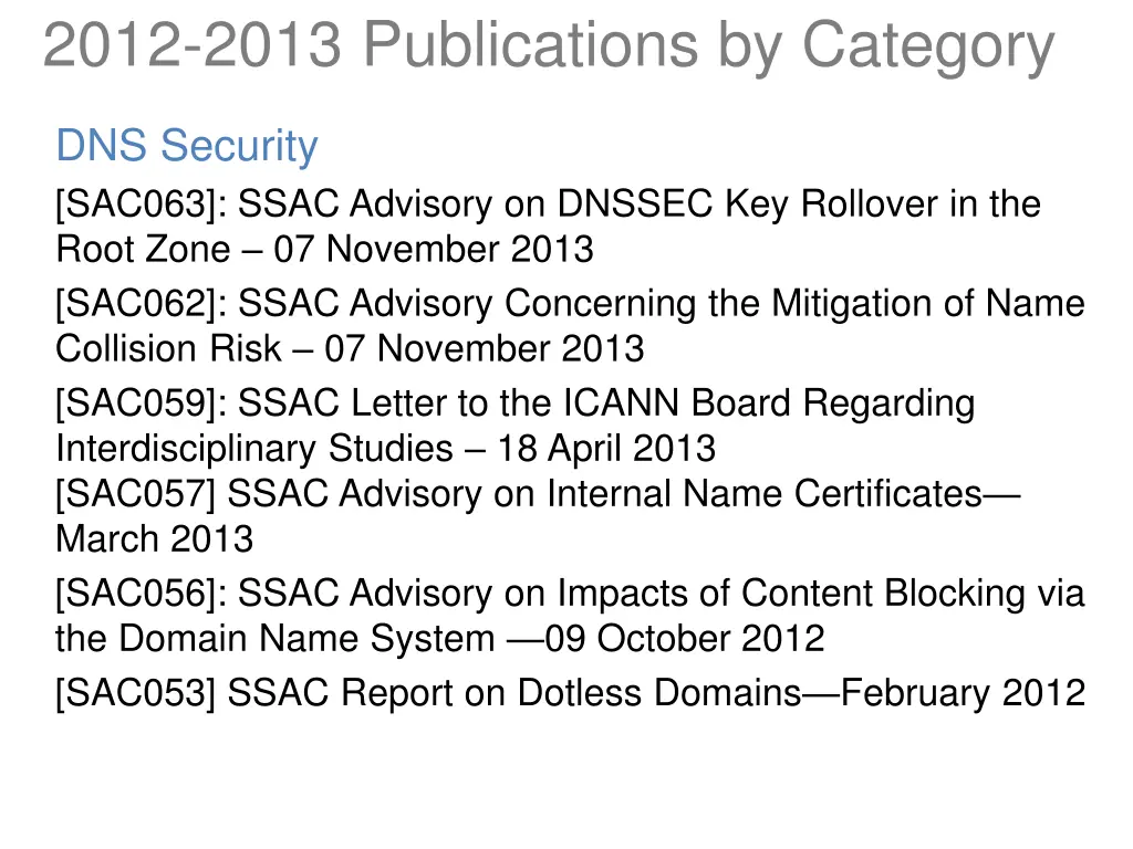 2012 2013 publications by category
