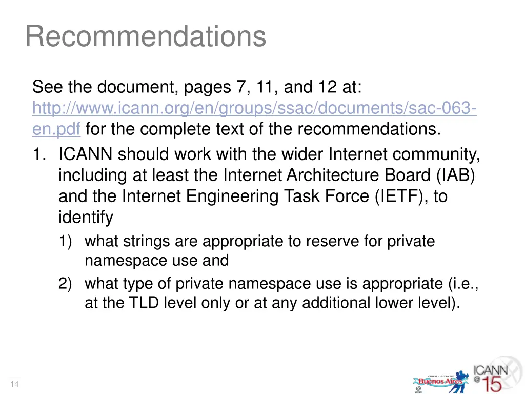 recommendations